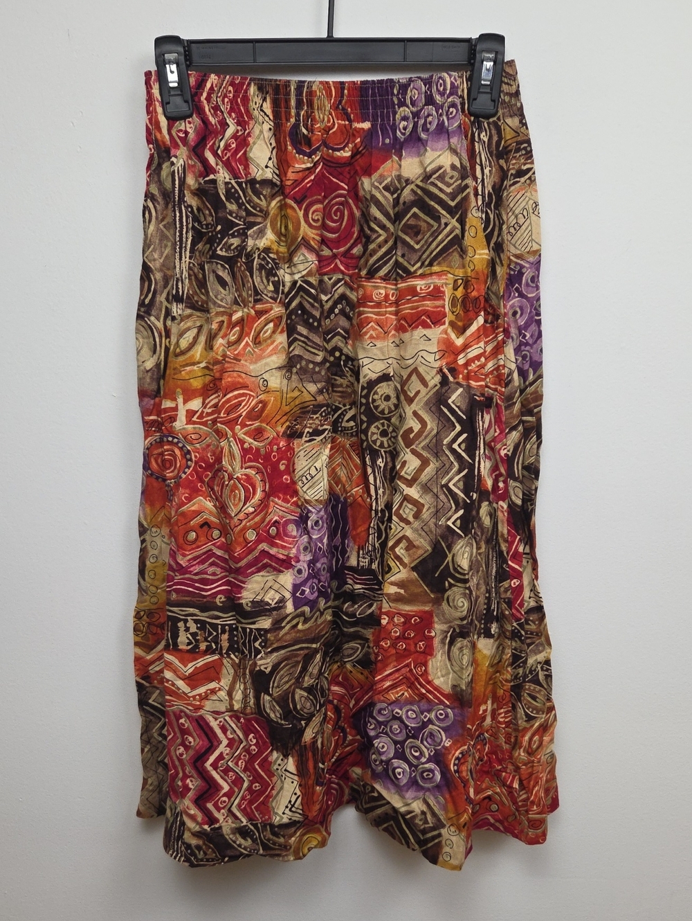Vintage 90s Made In USA Multi-Color Patchwork Bohemian Pull-On Maxi Skirt Small